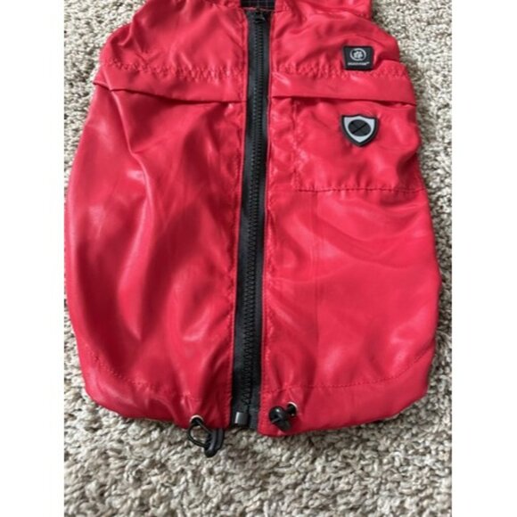 silver paw dog Red Rain Coat Size Medium Full Zip Bungee Cord Eliminate Mold - Picture 2 of 15